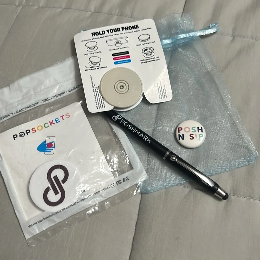 Posh Mark Bundle PopSocket White Phone Grip (2) plus Posh Mark soft top pen - Picture 2 of 3